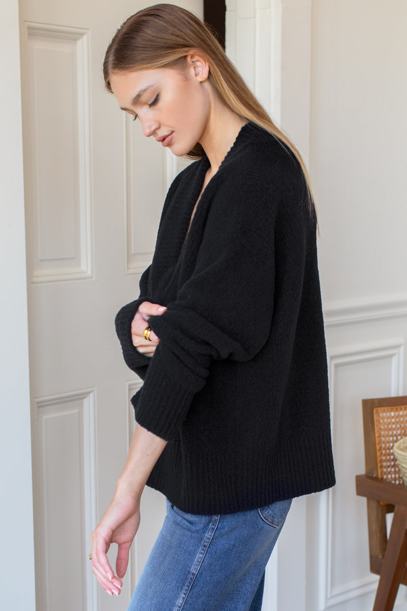 Boxy V Neck Sweater - Parisian Night Boucle