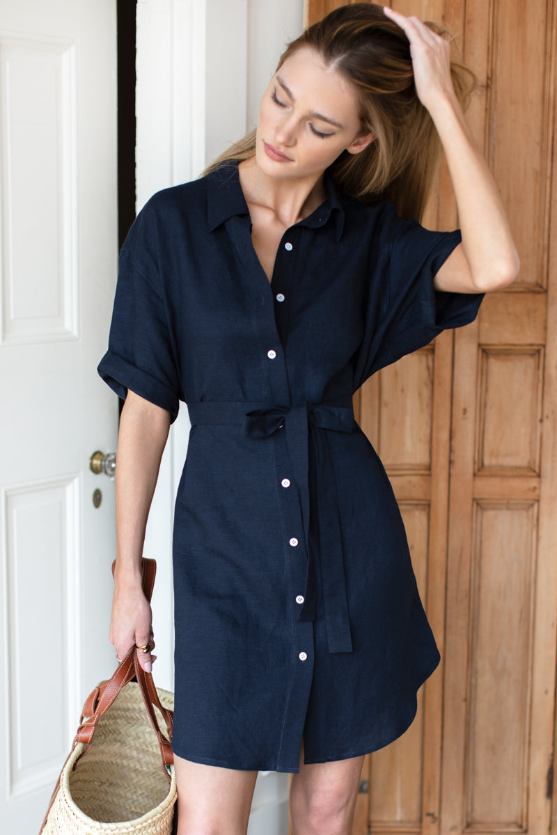 Button Down T Shirt Dress - Midnight