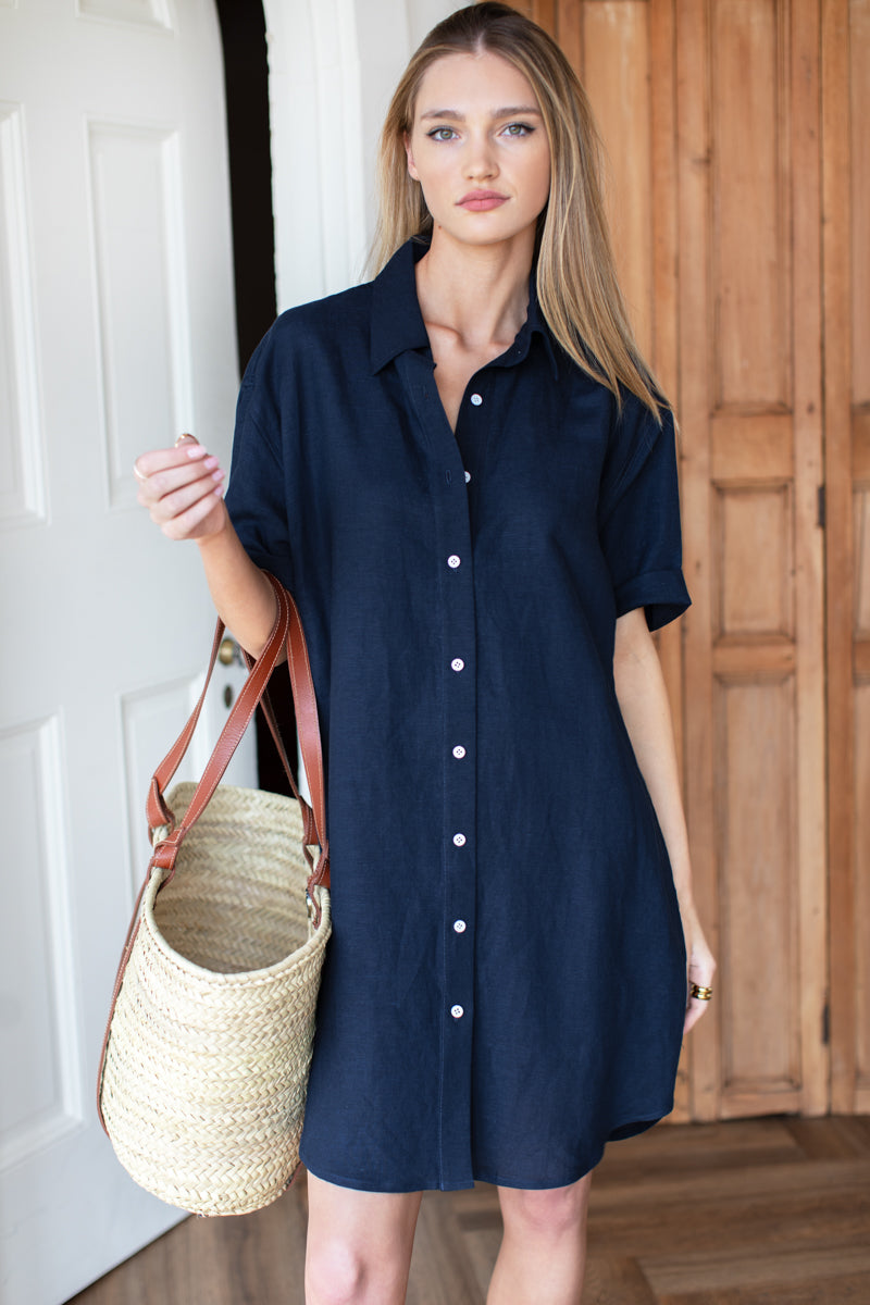 Button Down T Shirt Dress - Midnight S Button Down T Shirt Dress - Midnight S