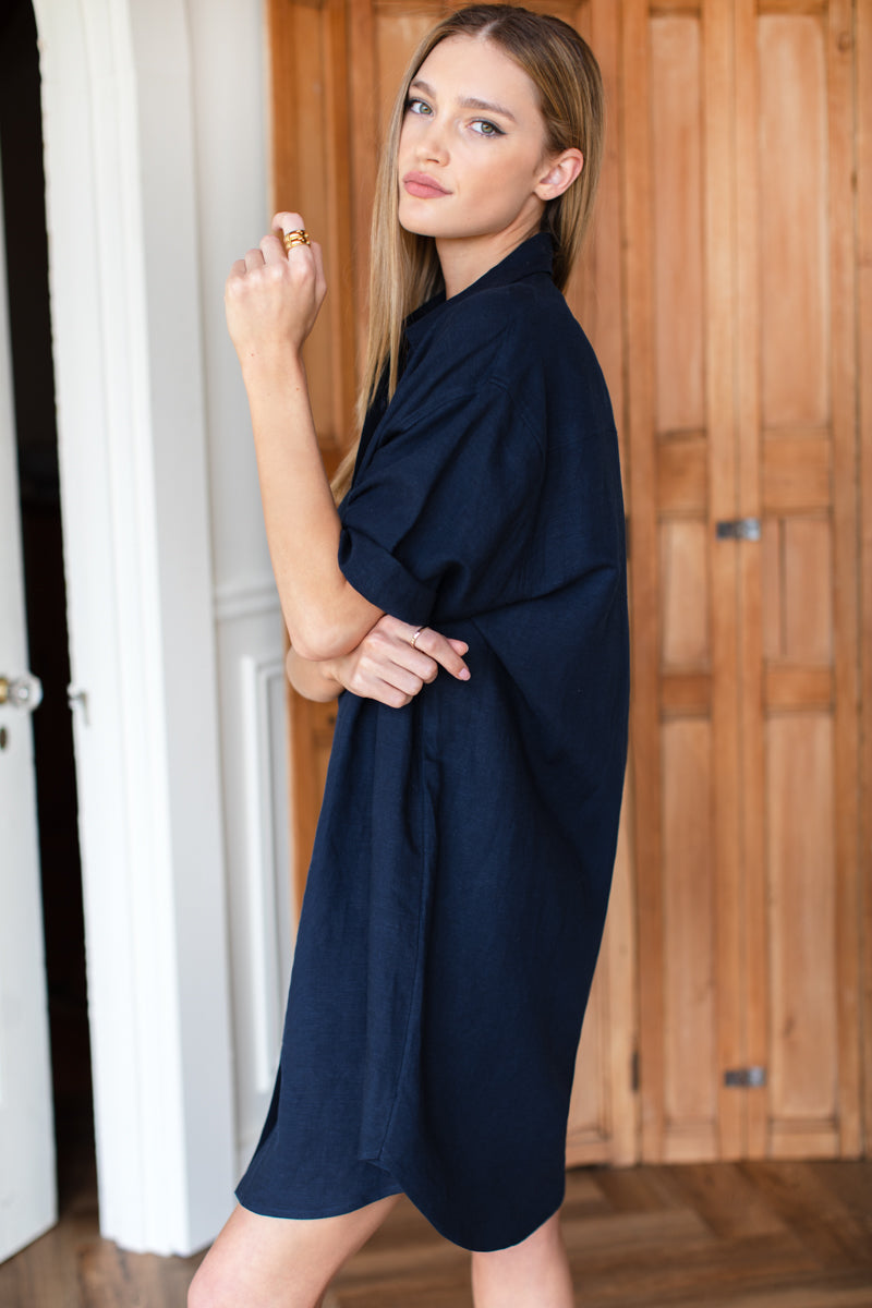 Button Down T Shirt Dress - Midnight S Button Down T Shirt Dress - Midnight S