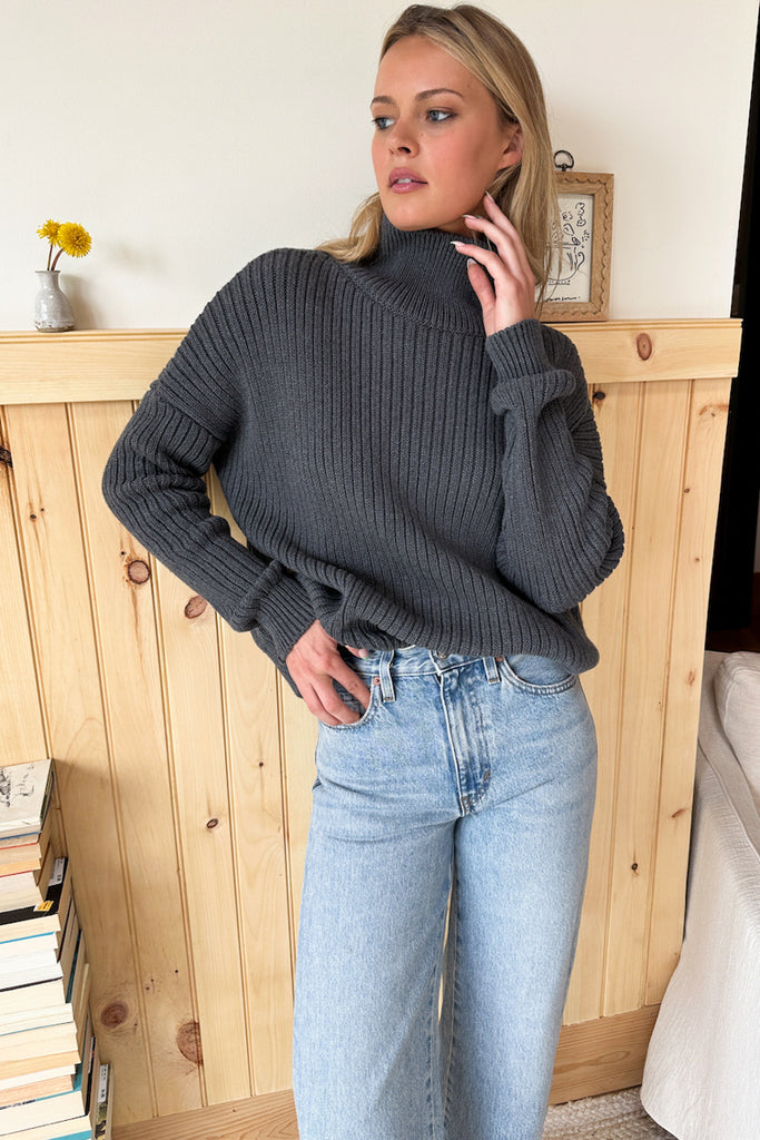 Carolyn Funnel Neck Sweater Charcoal Organic Emerson Fry carolyn-funnel-neck-sweater-charcoal-organic-emerson-fry