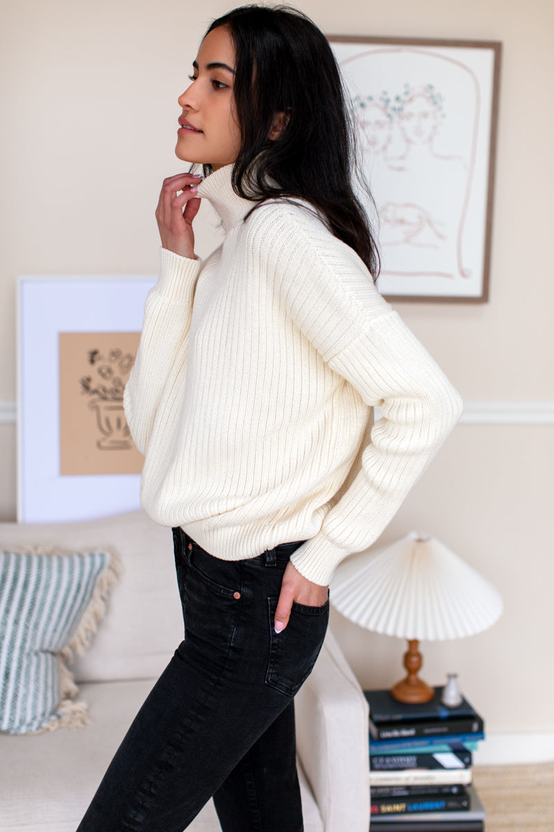 Carolyn Funnel Neck Sweater - Ivory Organic
