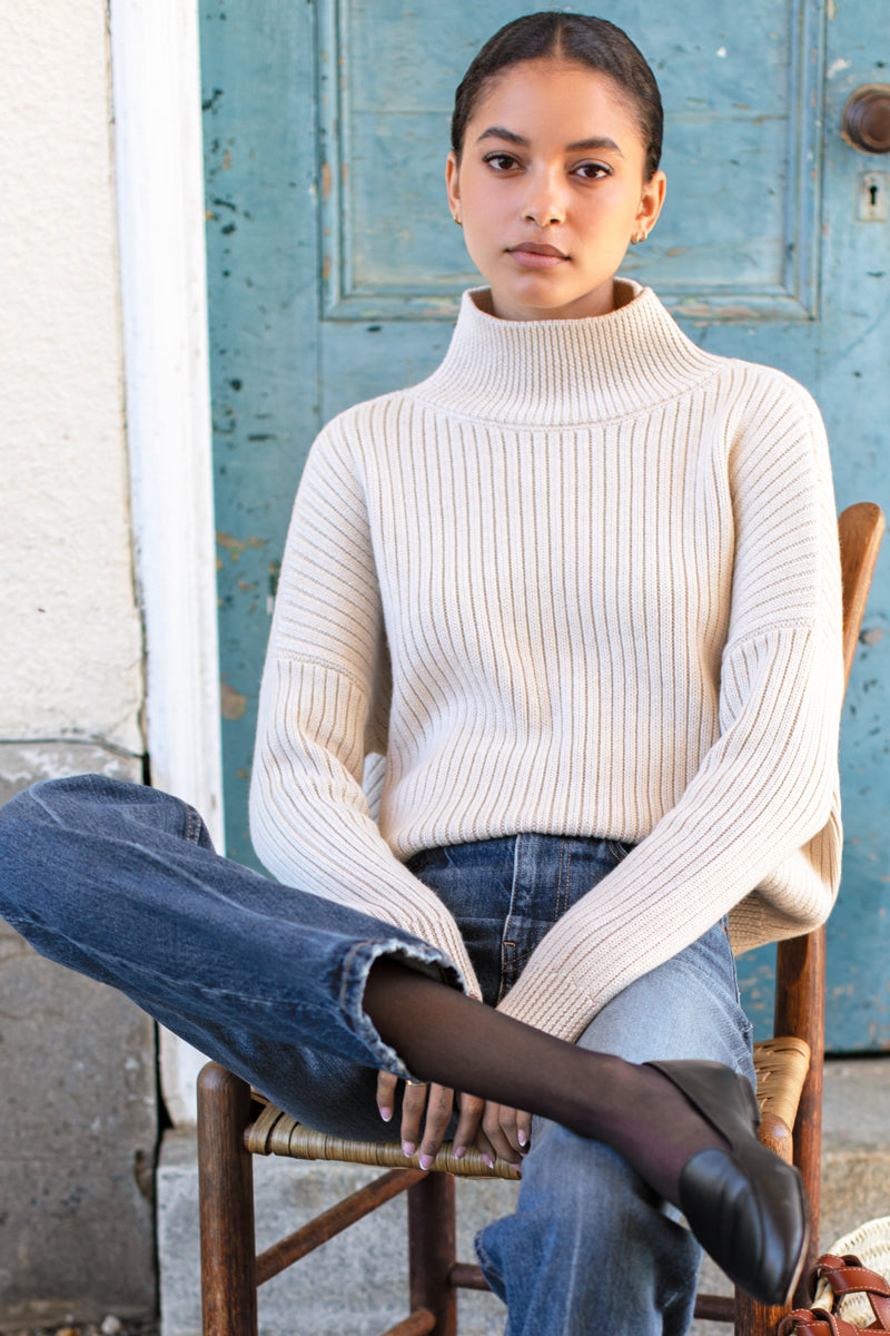 Carolyn Funnel Neck Sweater - Latte Melange