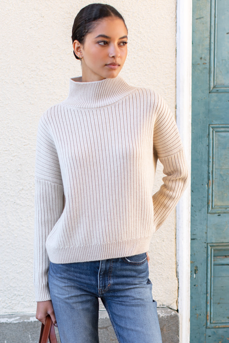 Carolyn Funnel Neck Sweater - Latte Melange