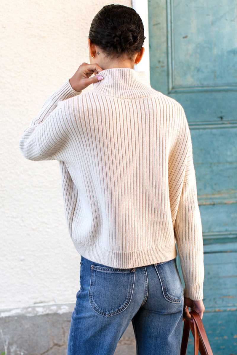 Carolyn Funnel Neck Sweater - Latte Melange