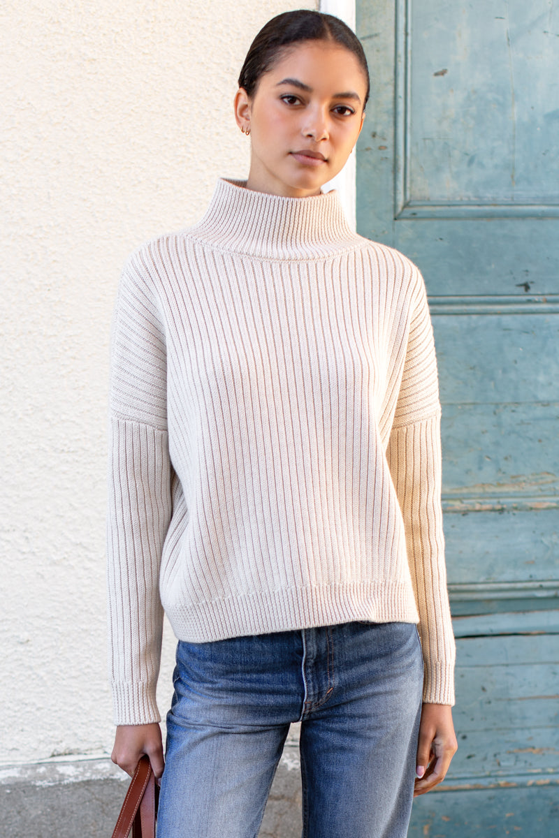 Carolyn Funnel Neck Sweater - Latte Melange