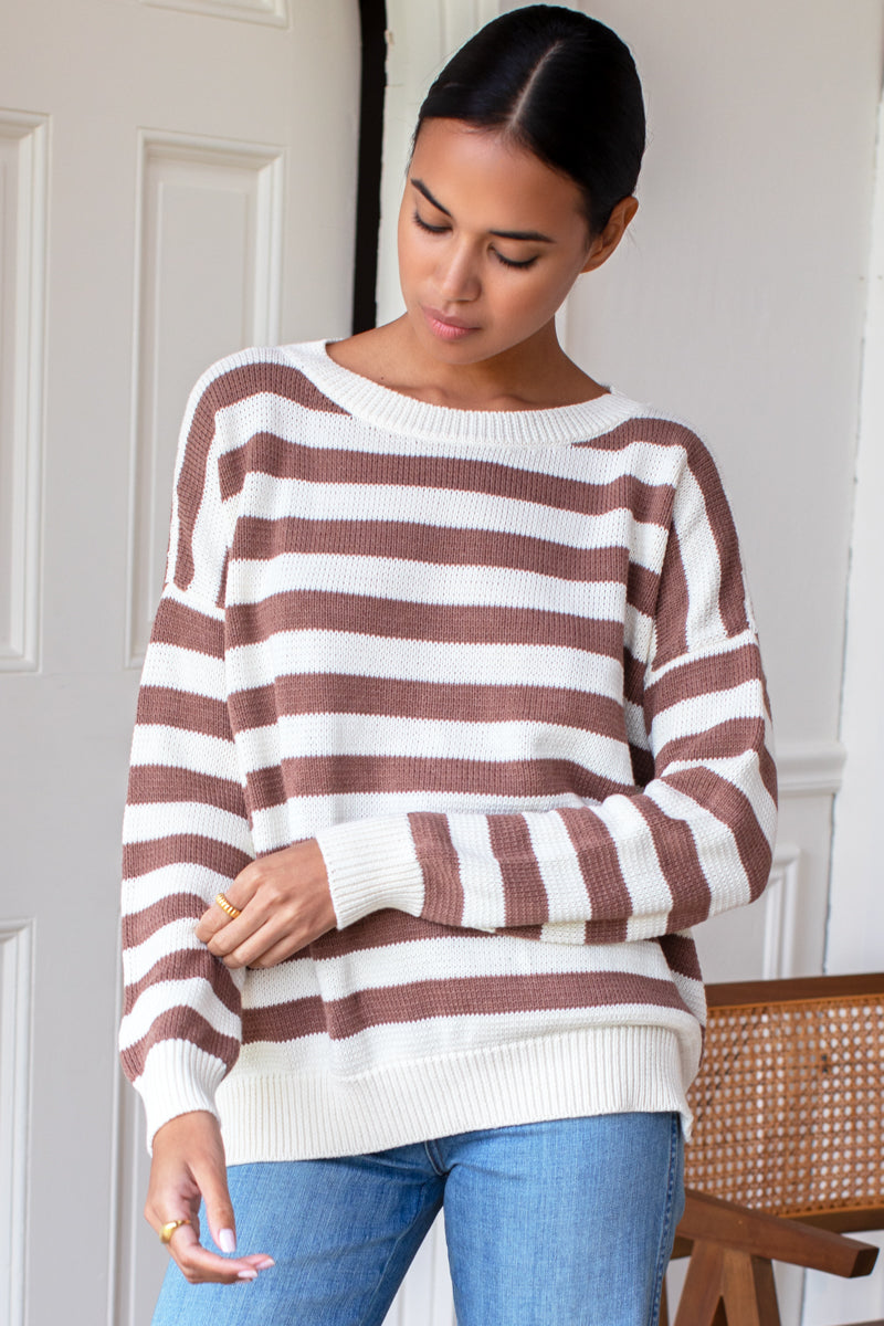 Carolyn Sweater - Mocha French Stripe Organic