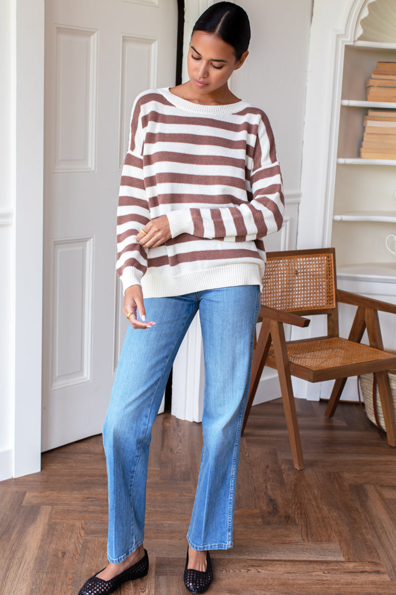 Carolyn Sweater - Mocha French Stripe Organic