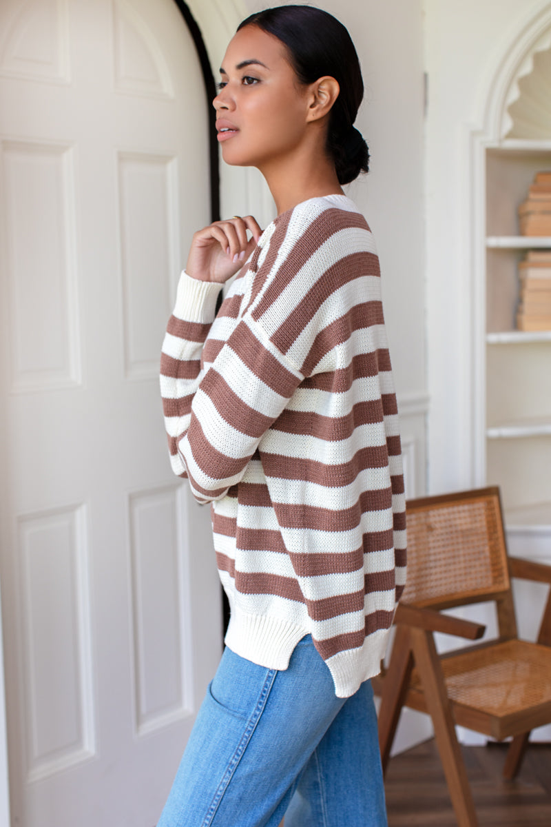 Carolyn Sweater - Mocha French Stripe Organic