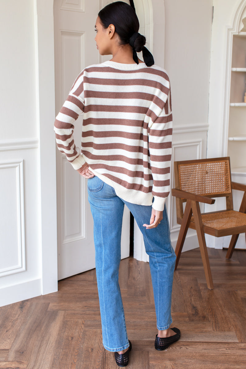 Carolyn Sweater - Mocha French Stripe Organic