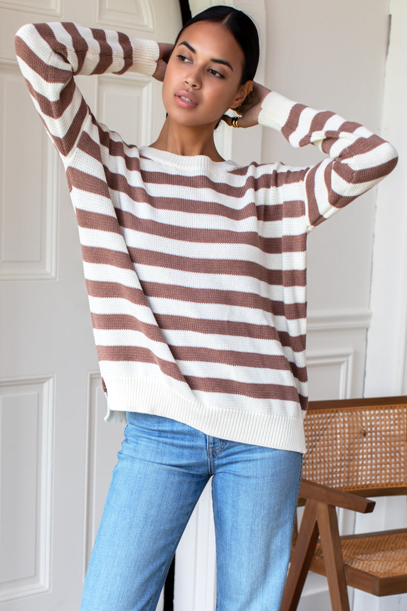 Carolyn Sweater - Mocha French Stripe Organic