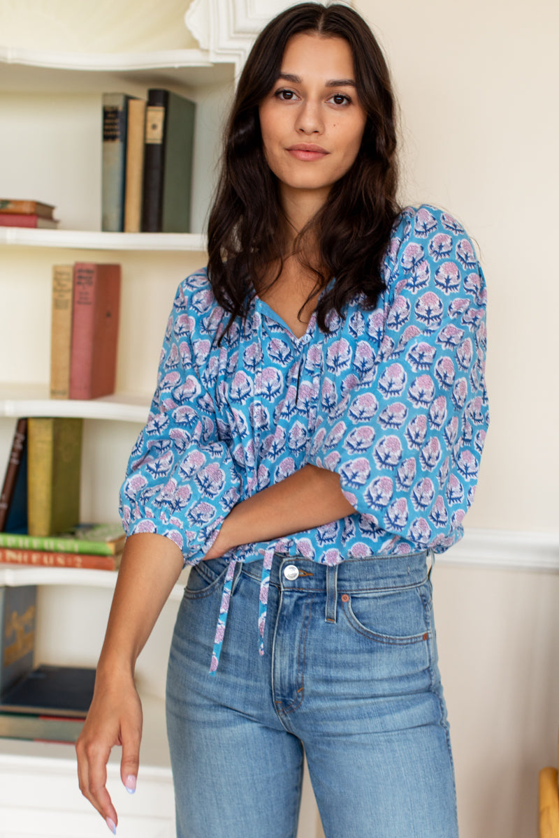 Lucy Blouse - Friday Flowers Blue + Pink Organic