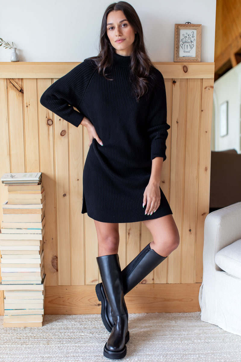 Rib Knit Sweater Dress - Black Organic - Emerson Fry Rib Knit Sweater Dress - Black Organic - Emerson Fry