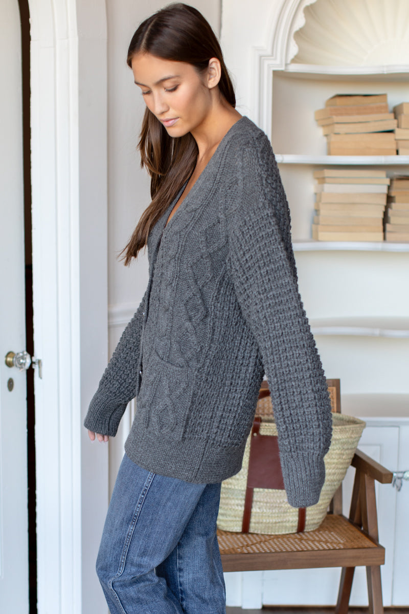 Cozy Cable Cardigan - Charcoal Alpaca