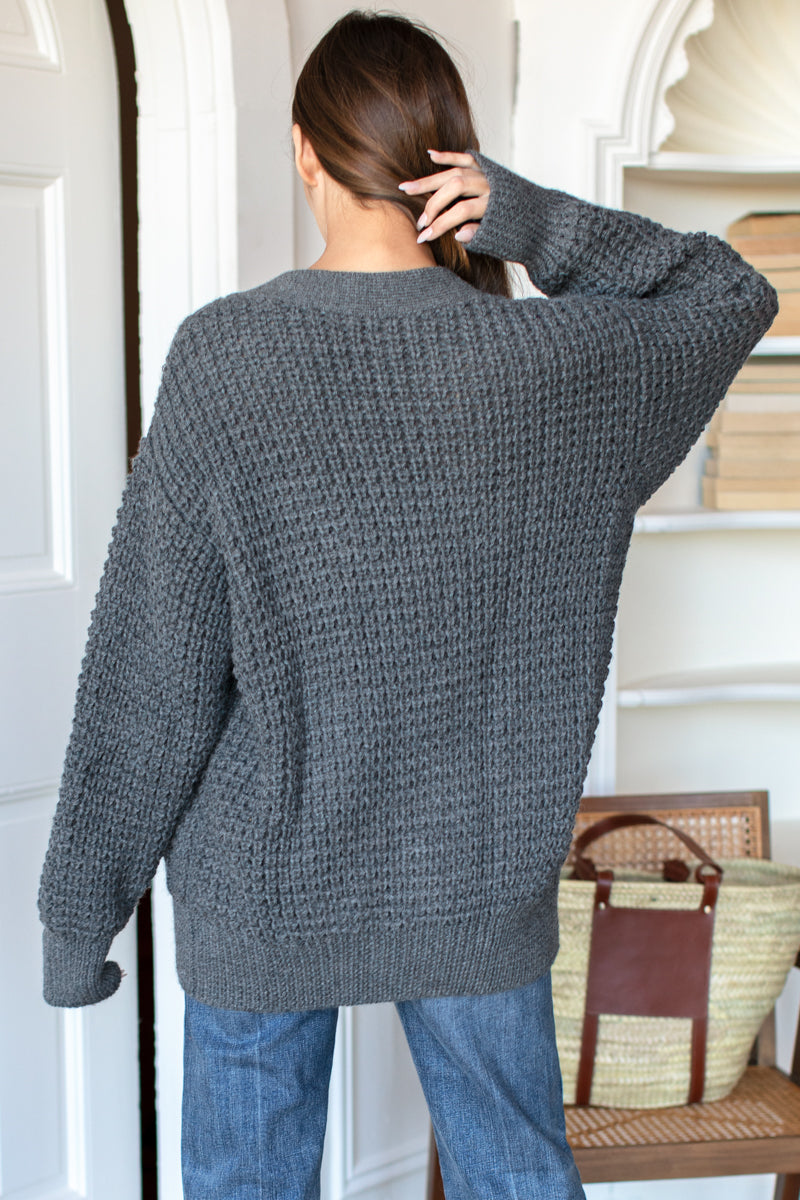 Cozy Cable Cardigan - Charcoal Alpaca