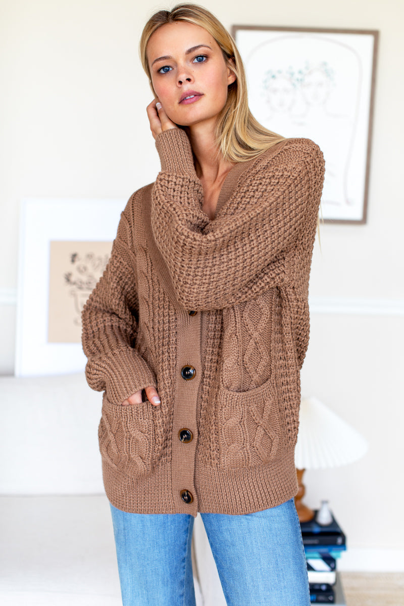 Cozy Cable Cardigan - Cocoa Alpaca