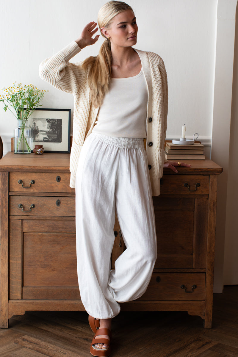 Relaxed Studio Pant - Dove White Linen