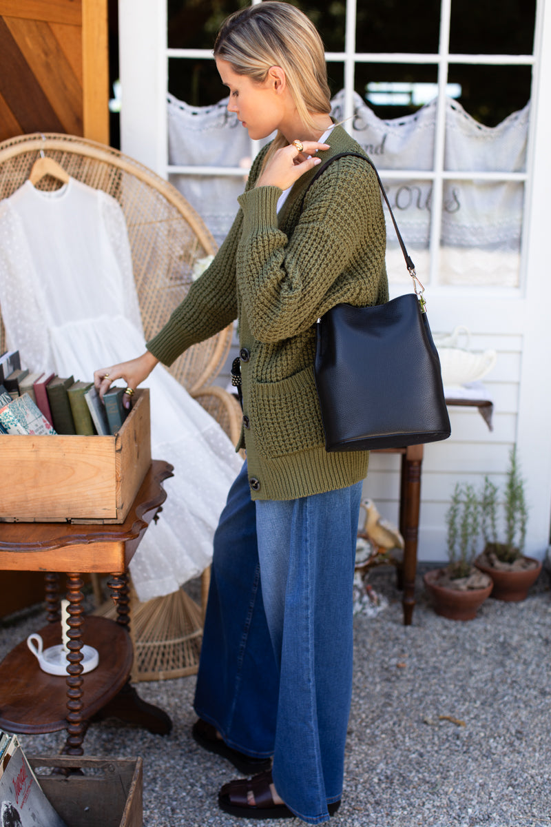 Cozy Cotton Cardigan - Olive Tanguis Cotton