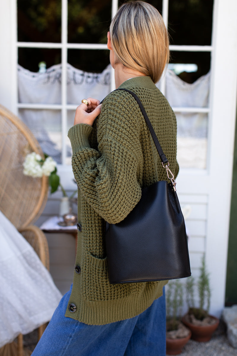 Cozy Cotton Cardigan - Olive Tanguis Cotton