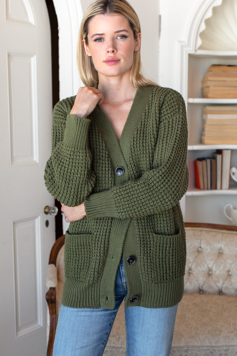 Cozy Cotton Cardigan - Olive Tanguis Cotton