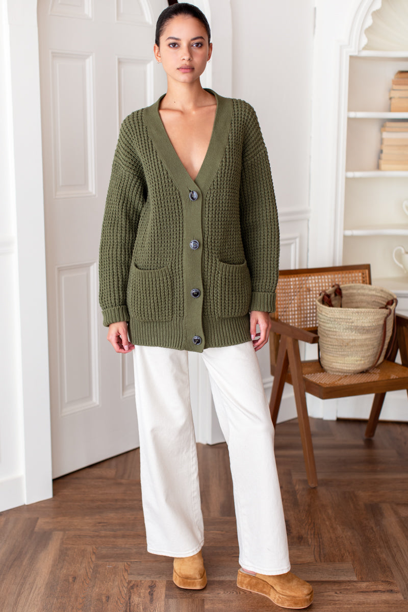 Cozy Cotton Cardigan Olive Tanguis Cotton