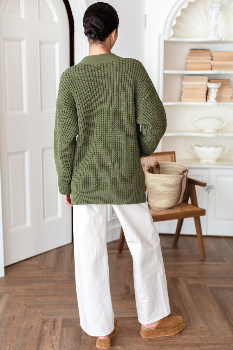 Cozy Cotton Cardigan - Olive Tanguis Cotton