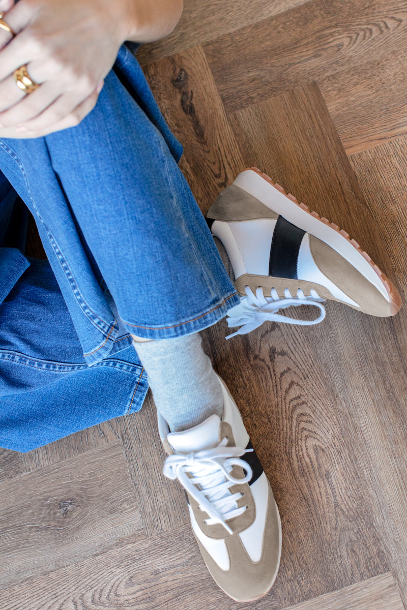 Daily Trainer - Taupe Suede, Black + Ivory Leather