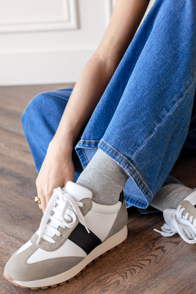 Daily Trainer - Taupe Suede, Black + Ivory Leather