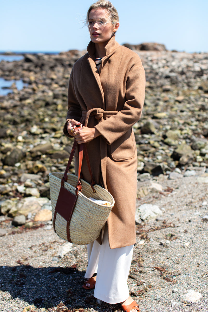 Drop Shoulder Long Coat - Saddle Brown