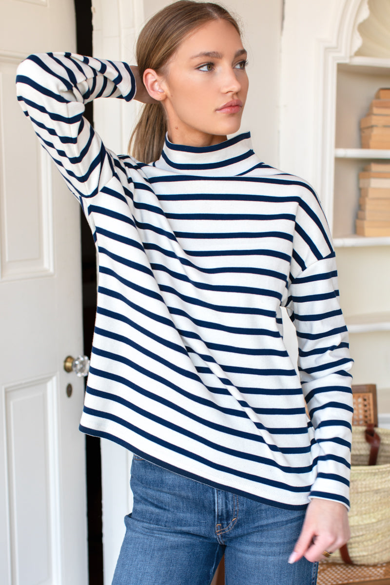 Edie Top - Navy Stripe Rib