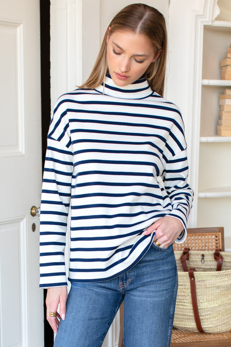 Edie Top - Navy Stripe Rib