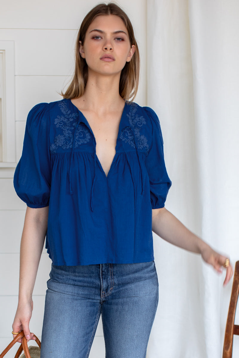 Embroidered Puff Isla Top - Limoges Organic