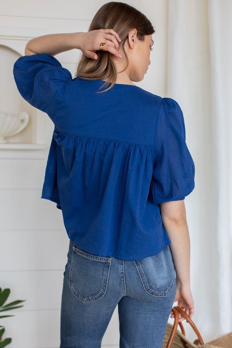 Embroidered Puff Isla Top - Limoges Organic