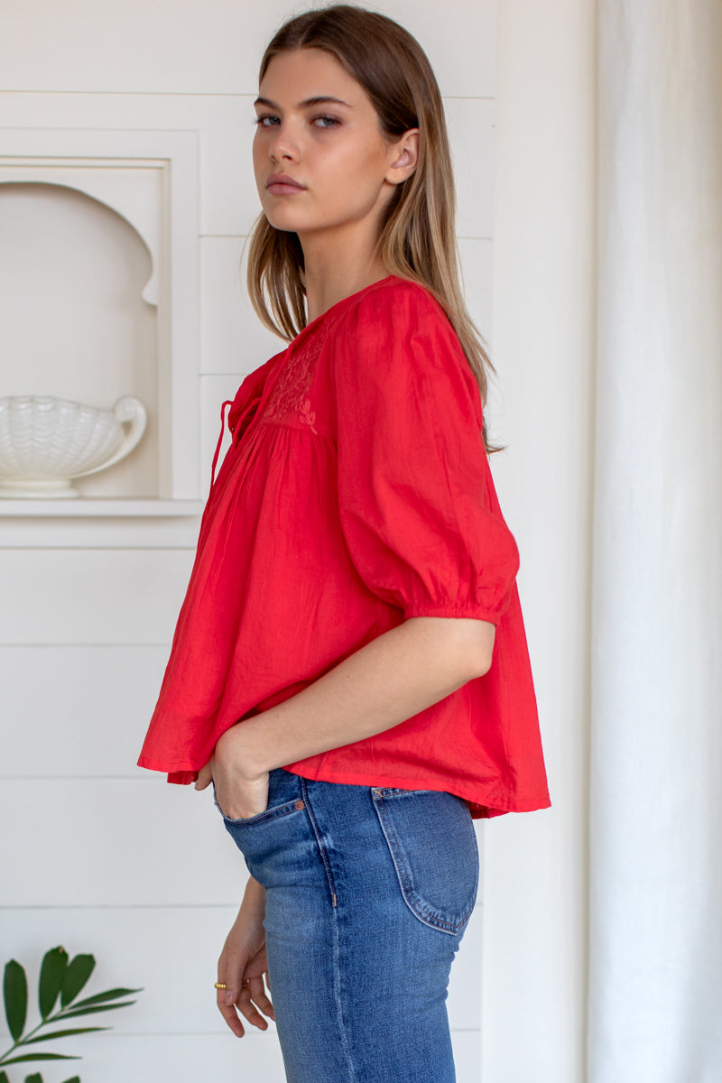 Embroidered Puff Isla Top - Grenadine Organic