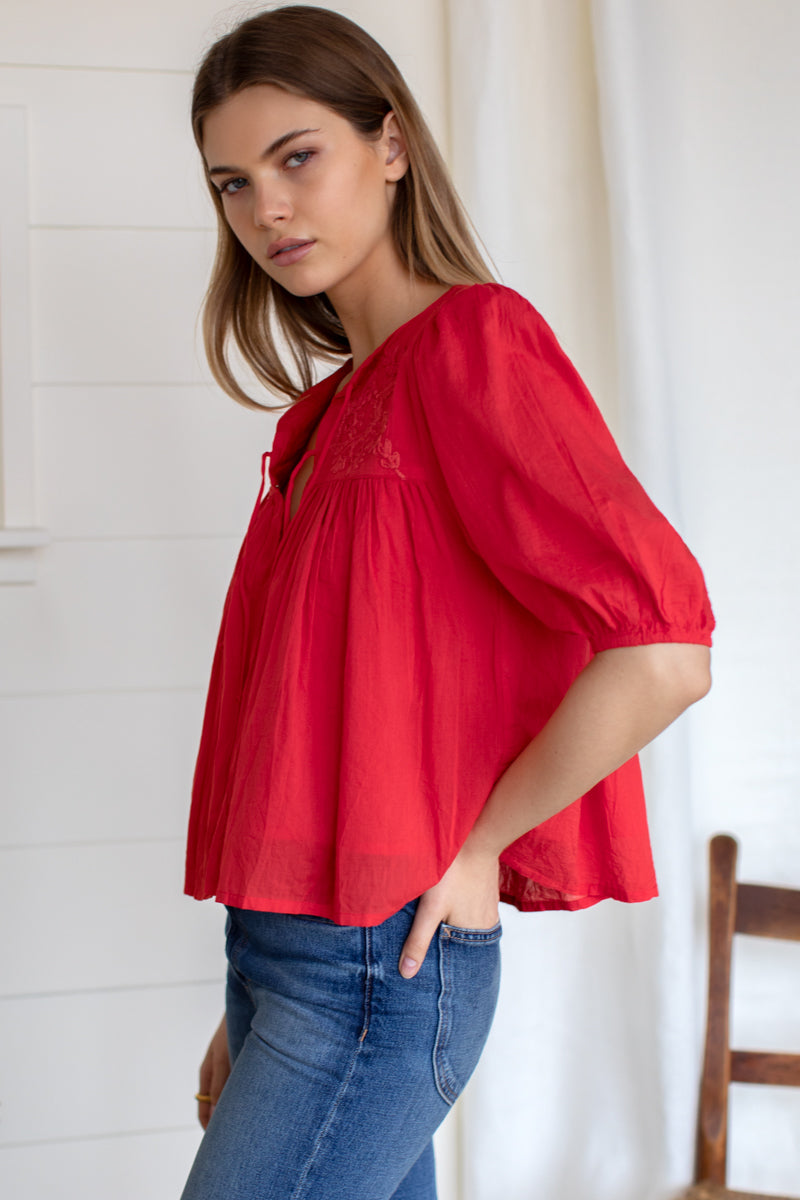 Embroidered Puff Isla Top - Grenadine Organic