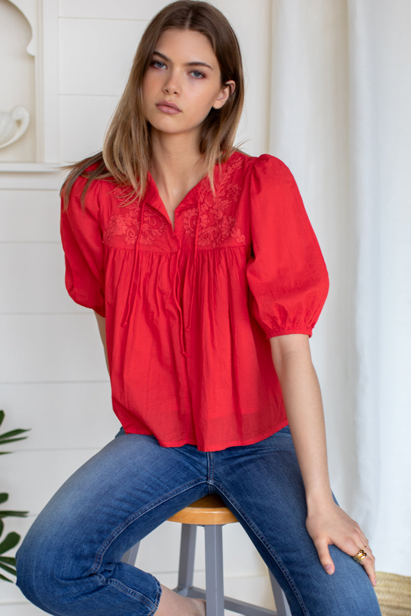 Embroidered Puff Isla Top - Grenadine Organic