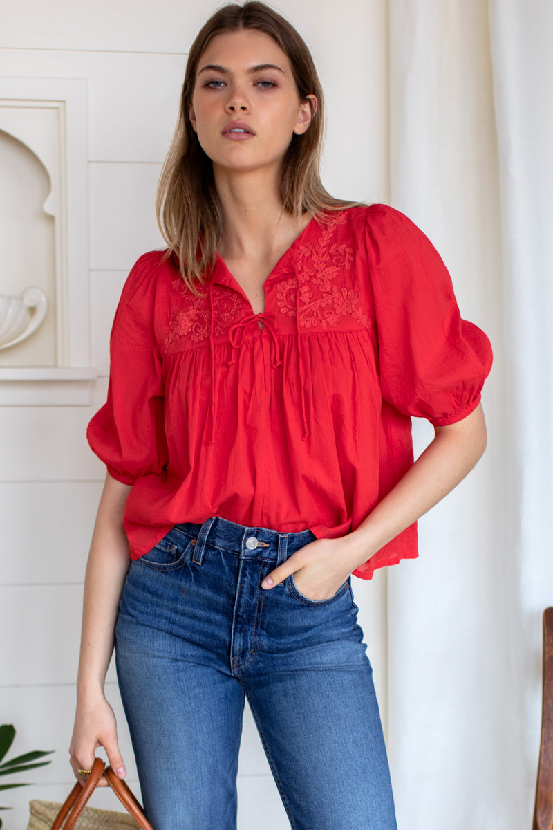 Embroidered Puff Isla Top - Grenadine Organic