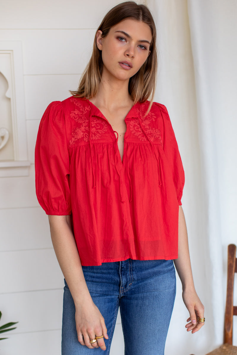 Embroidered Puff Isla Top - Grenadine Organic