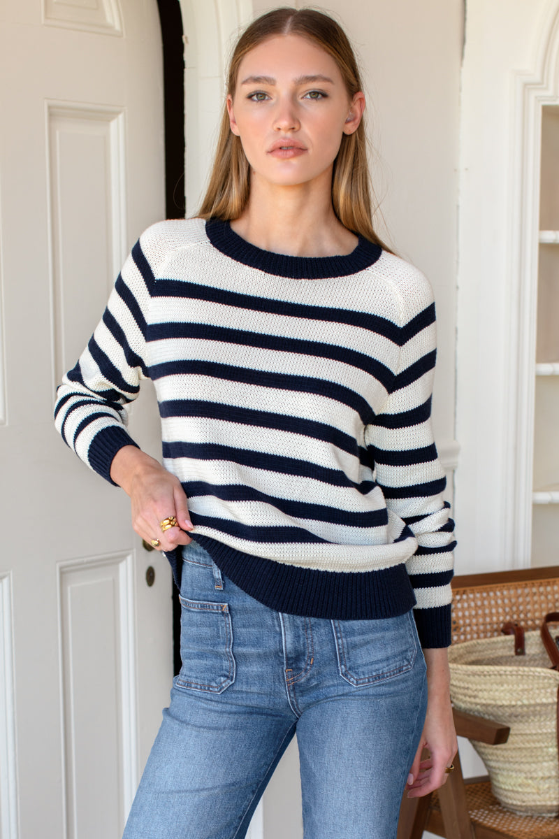 Emerson Sweater - Breton Stripe Ivory + Navy Organic