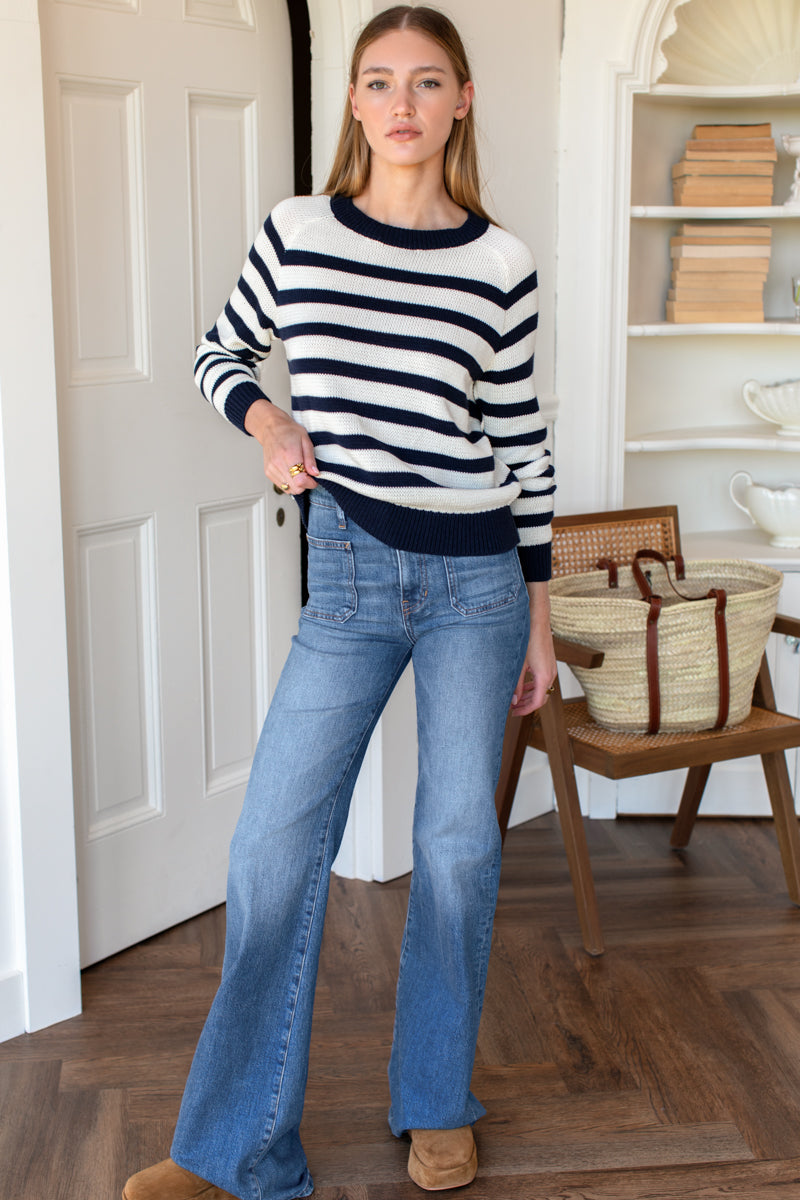 Emerson Sweater - Breton Stripe Ivory + Navy Organic