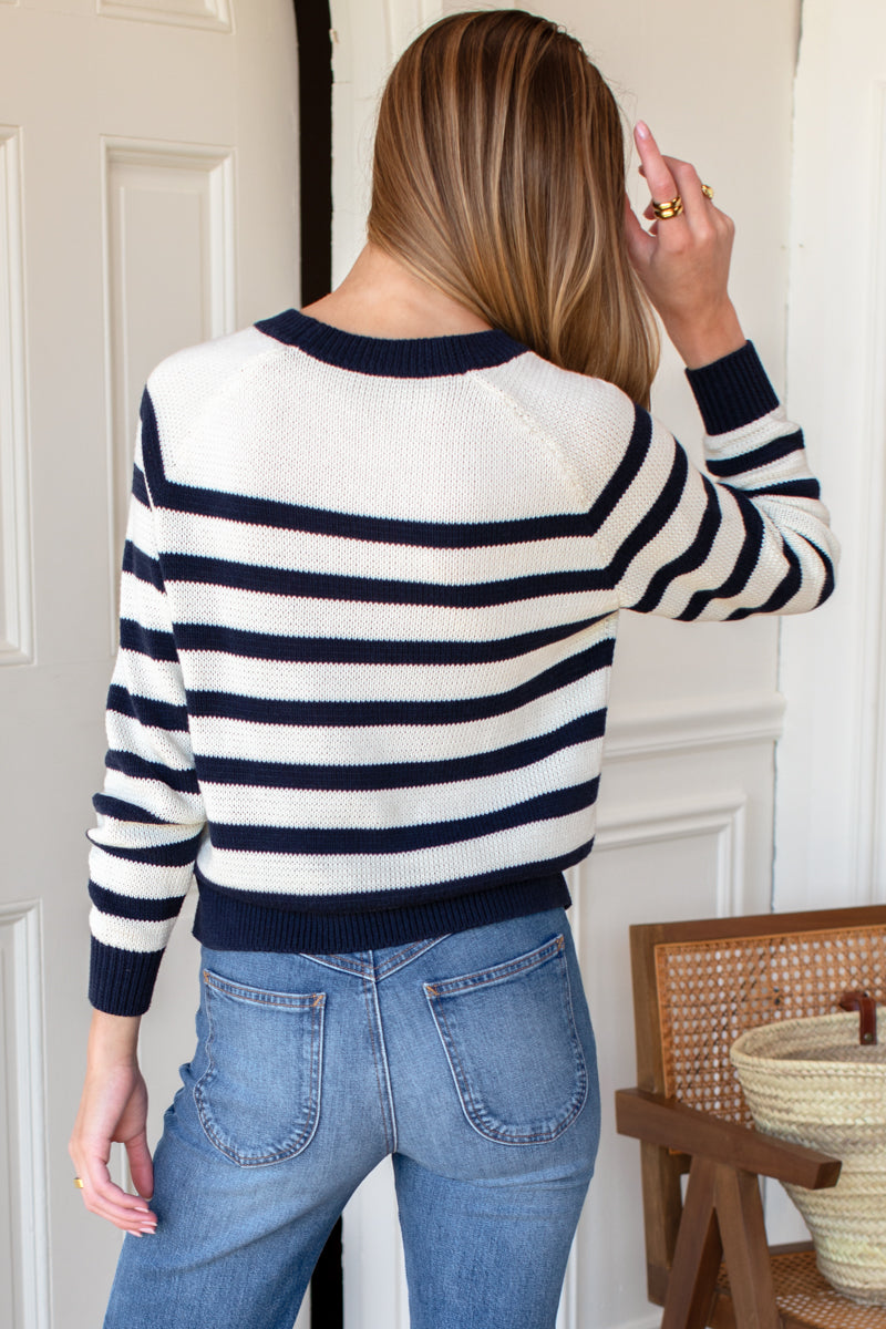 Emerson Sweater - Breton Stripe Ivory + Navy Organic