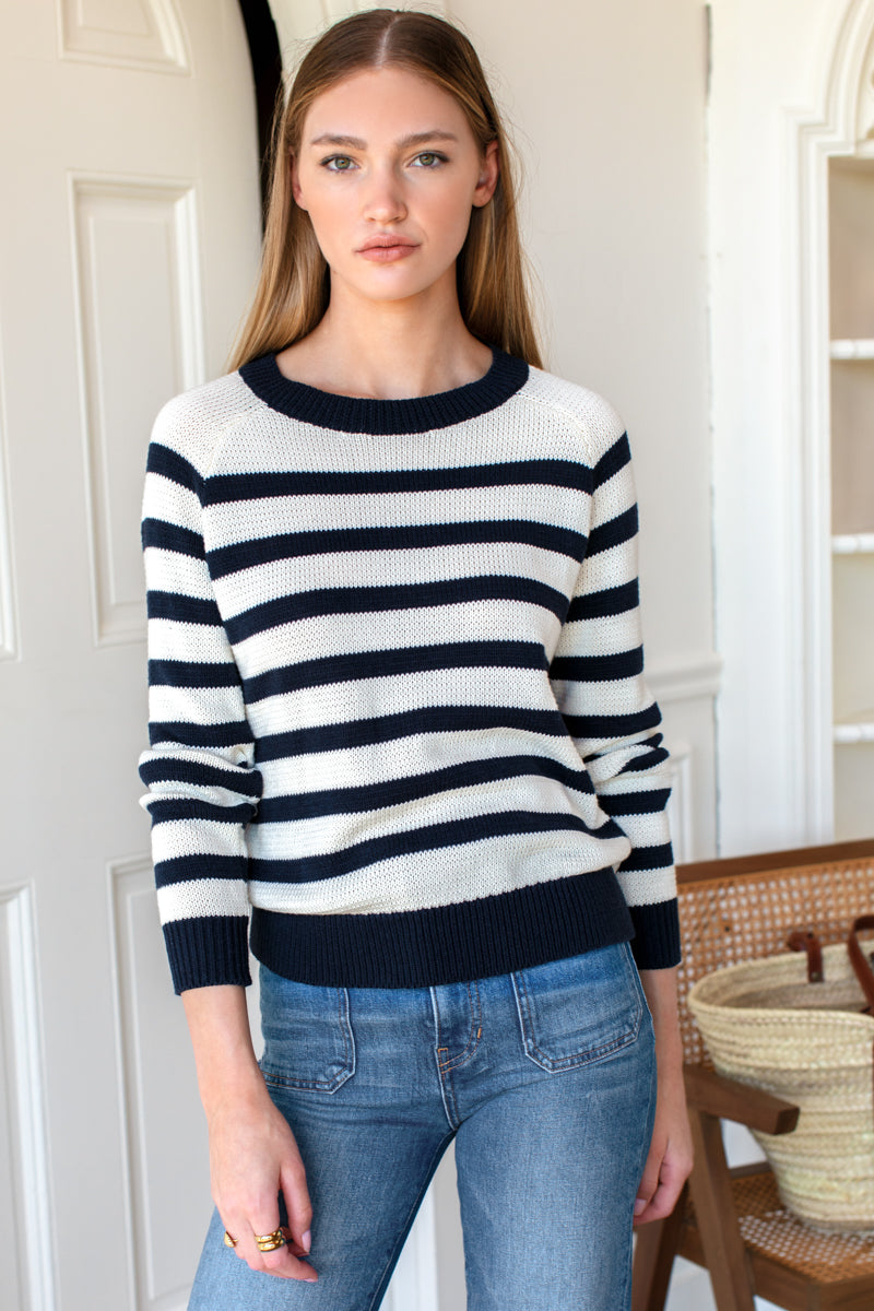 Emerson Sweater - Breton Stripe Ivory + Navy Organic