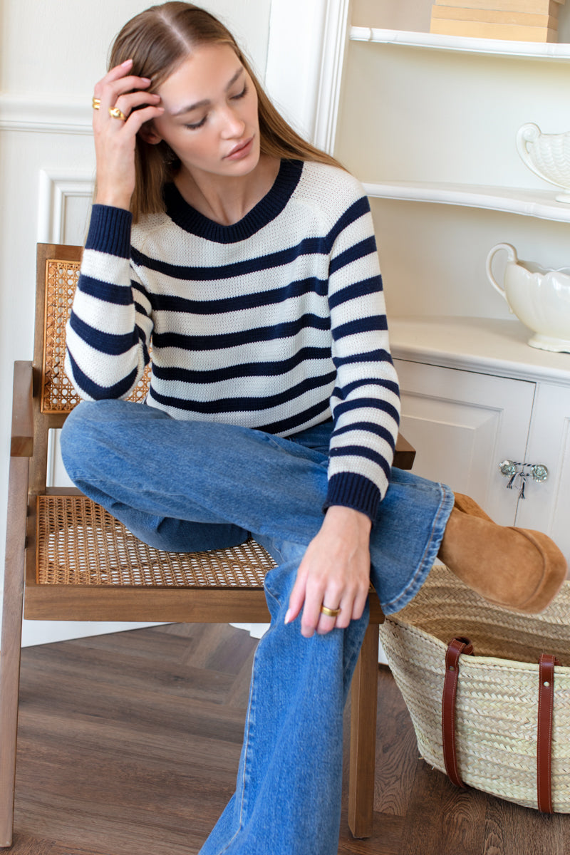 Emerson Sweater - Breton Stripe Ivory + Navy Organic