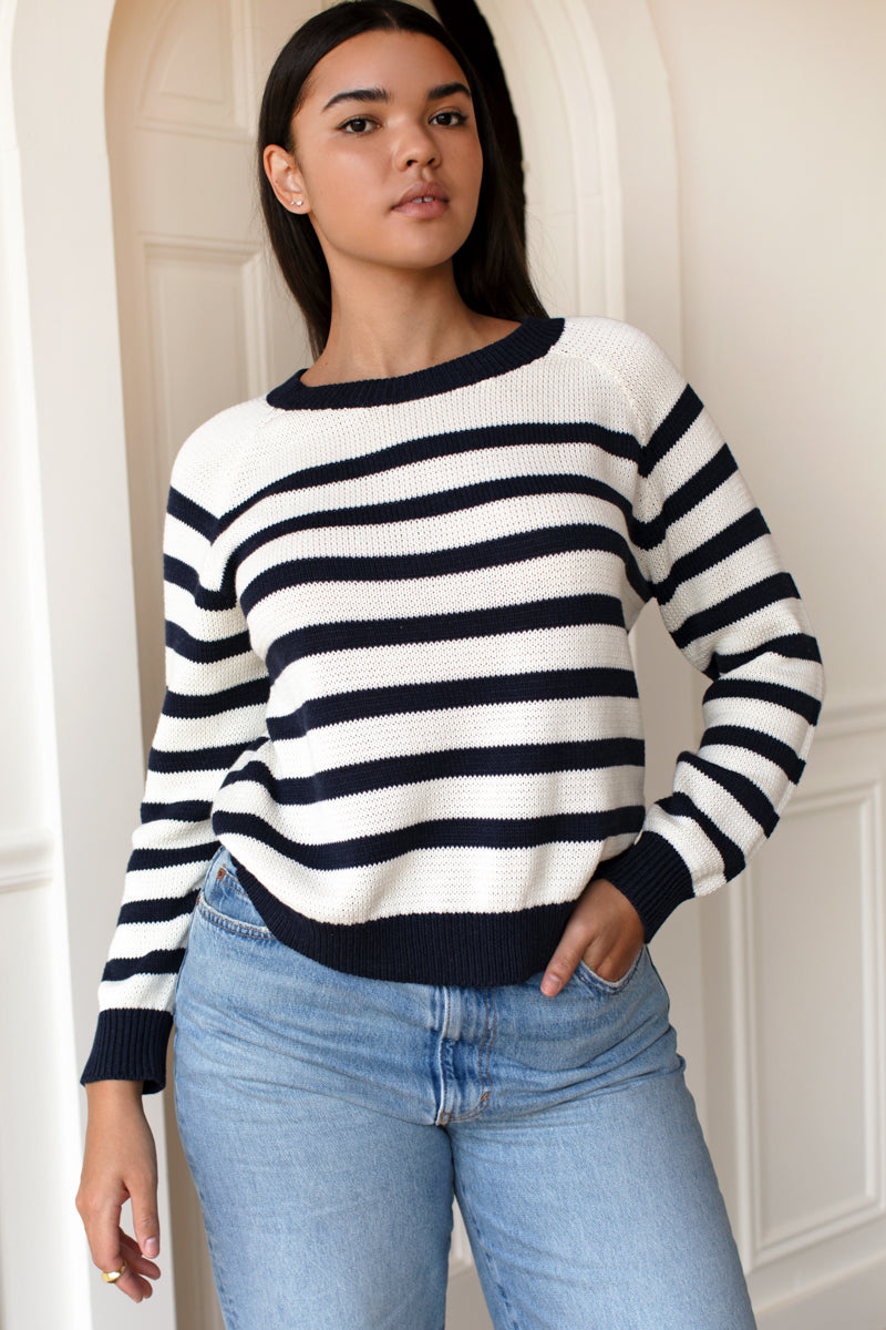 Emerson Sweater - Breton Stripe Ivory + Navy Organic