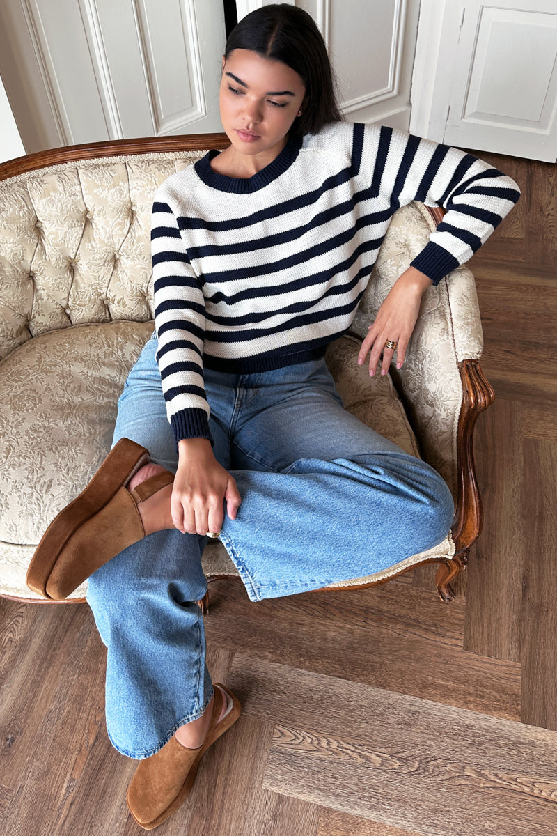 Emerson Sweater - Breton Stripe Ivory + Navy Organic