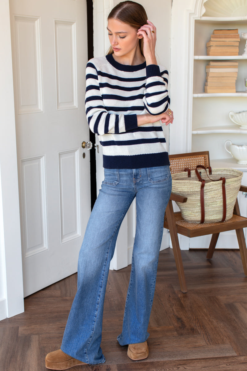 Emerson Sweater - Breton Stripe Ivory + Navy Organic