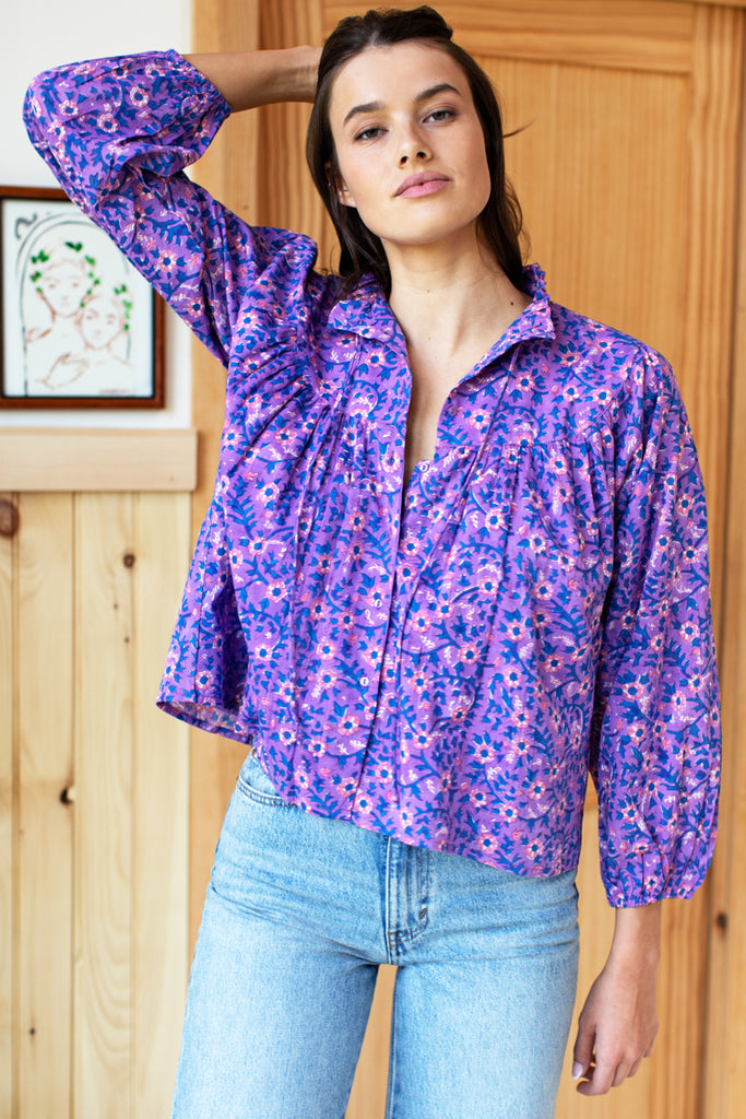 Emmaline Blouse - Violet Wildflower Organic - Emerson Fry