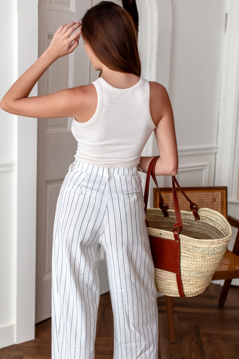 Essential Pleated Pant - Ivory Charcoal Pinstripe