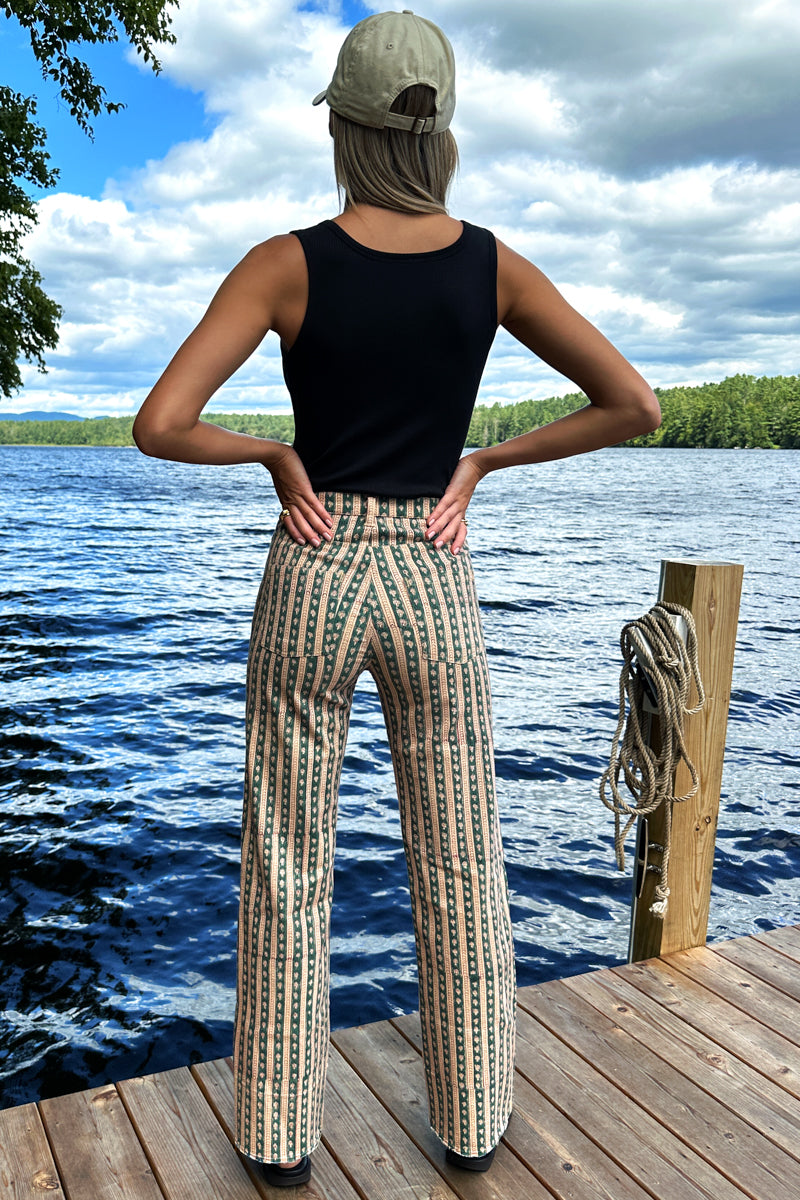 Everyday Pant - Vintage Floral Stripe Pine Organic