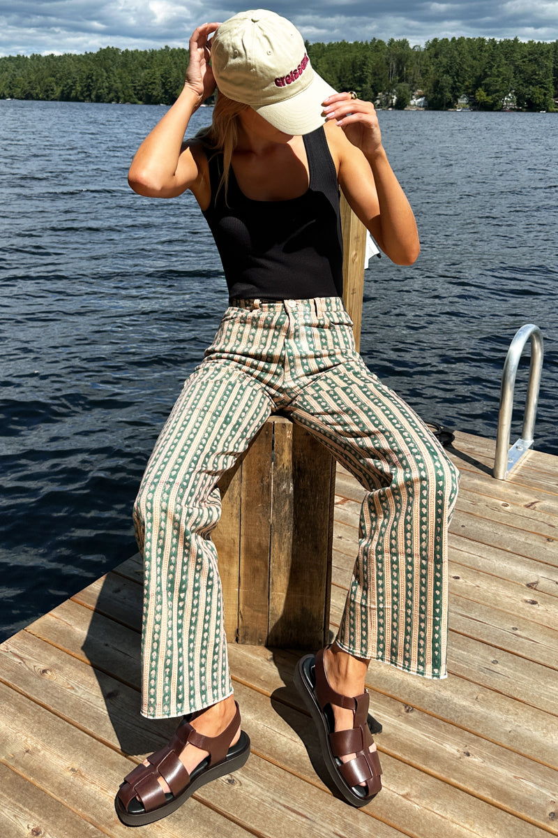 Everyday Pant - Vintage Floral Stripe Pine Organic